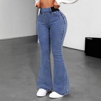 Clothing Y2K High Elastic Flared Jeans Solid Denim Jeans Street Style Pockets Slim Fit Commuter Trousers Sexy Pants.