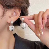 Women's earrings Zircon Letter D Pearl Square Silver Needle Earrings Real Gold Plating Fashion Temperament High-End Earrings for Women