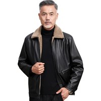 2024Men's Autumn Winter, With Integrated Thickened Fleece For Middle-Aged And Elderly People, Fur Collar, Men's Coat