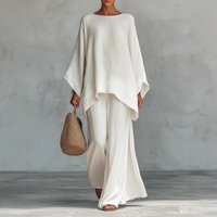 Linen Blend Shirt Wide Leg Pants Set Casual Fashion mid Waist Full Length Summer Spring Autumn Suit