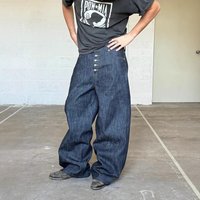 Retro Loose Jeans Men Baggy Street Fashion High Waist Button Casual Straight Trousers Wholesale