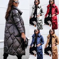 Fashionable Glossy Lapel Zipper Long Cotton Jacket