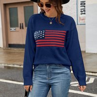 Patriotic Flag Knit Sweater – Stylish Polyester Pullover For Easter & Independence Day Fashion Sweater Women