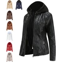 Detachable Hood PU Leather Jacket Set – Oversized Biker Coat Removable Hood 