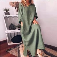 Cotton Linen Solid Loose Long Sleeve Dress