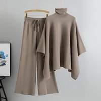 Clothing Fashion Two Piece Suit Spring High Collar Cape Knitted Sweater Wide Leg Pants Temperament Suit