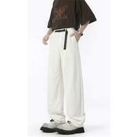 American Style Flowy Waffle Knit Casual Pants Spring Thin Cool Loose Straight Leg Sweatpants Solid Belted Curved Trousers