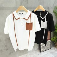 Clothing Light luxury retro high end matching pocket short sleeved Polo shirt summer thin slim lapel striped half sleeved T shirt