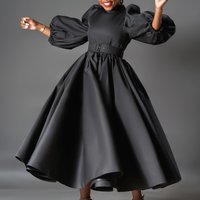 Clothing Loose Plus Fashion Solid Big Skirt Puff Sleeves Mid Length Skirt Dress