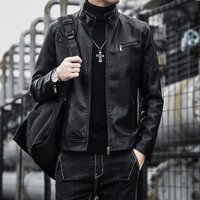 Clothing Motorcycle Leather Jacket Autumn Jacket Korean Style Slim Trendy Handsome Casual Leather Jacket
