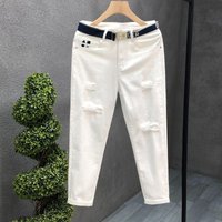Slim Fit Ripped Jeans Stretch Retro Style Cropped Length Korean Casual Skinny Jeans Spring Summer