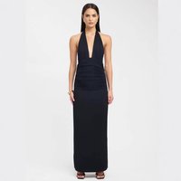 Sleek Halter Neck Maxi Dress – Deep V Backless Slit Dress Evening Party & Beach