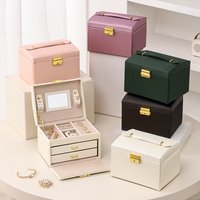 Portable Three Layer Large Capacity Jewelry Box PU Leather Drawer Jewelry Box Ring Earrings Earrings Jewelry Storage Box
