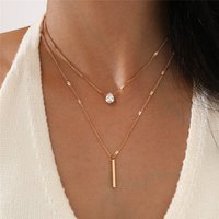 Simple Crystal Geometric Gold Color Pendant Necklace Set for Women Charms Fashion Square Rhinestone Female Jewelry 2023