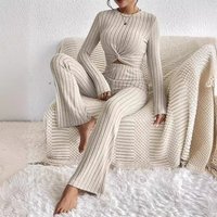 Knot Front Two Piece Set – Long Sleeve Crop Top & Slim Pants Outfit