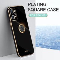 Plating Square Ring Holder Phone Case On For Oppo Realme Gt Neo 2 Neo2 5g 3T Master Edition Luxury Silicone Stand Back Cover