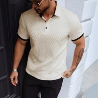  Textured Knit Polo Shirt – Breathable Short Sleeve Button Up Top Contrast Trim Slim Fit & Minimalist Style 