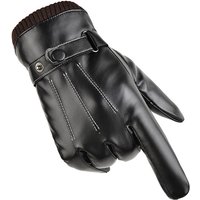 Autumn winter warm PU leather gloves outdoor cycling touch screen gloves plus velvet anti splash water cycling cold gloves