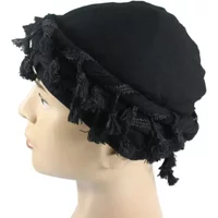 Hot Sale 2024 Men Punk Burr Trim Twisted Tail Fringe Cotton Bandana Hop Turban Hats Head Wrap Beanie Cap Solid Color Docker Hat