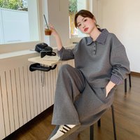 Cross-Border Autumn Winter Fashion Slimming Sports Suit Women's Sweatshirt Wide-Leg Pants Casual Two-Piece Set For Plus