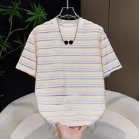 3D Striped Chic Short Sleeve T Shirt Summer 2026 Fashionable Block Casual Loose Fit Crew Neck Top