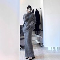 High End Light Luxury French Retro Turtleneck Sweater Cold Fashion Two Piece Suit Simple Skirt Elegant
