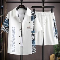 Clothing Short sleeved shirt suit summer trendy design splicing print casual sports shorts two piece suit