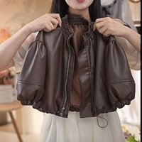 Stylish Solid Leather Jacket Spring Autumn Cute Simple Fashionable Versatile Outerwear 2026 Style