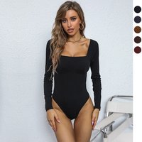 clothing independent station jumpsuit tight one line collar pit strip knitted jumpsuit