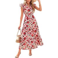 European American Foreign Trade Cross Border Clothing Hot Sale V Neck Pleated Flying Sleeves Printed Mid Length Dress