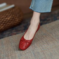 Genuine leather flat shoes for women, super soft sheeps, spring and autumn style, shallow round toed bowknot ballet little red shoes, rake rake shoes