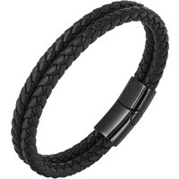 & Stainless Steel Braided Leather Bracelet Double Layer Minimalist Wristband Casual Style Simple Bracelet