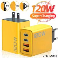 PD 120W QC3.0 Wall Charger With Cable - For US EU UK Type-C Phone Power Adapter - Universal Travel Quick Charging Set - 4-In-1 Multiport Wall Plug
