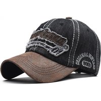 Denim PU patchwork baseball cap embroidered letters washed cotton adjustable baseball cap outdoor sports cap for men and women