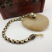Brass Vintage Bracelet Leopard Head Inlaid With Turquoise Men's And Women's Handmade Jewelry Hip Hop