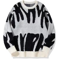 Stylish Jacquard Knit Sweater Loose Fit Round Neck Long Sleeve Pullover & 