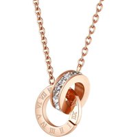 Roman Style Double Ring Inlaid Diamond Titanium Steel Necklace Non-Fading Niche Personality Light Luxury Fashion