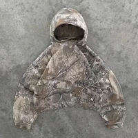 Y2K Retro Pullover Hoodie Camouflage Pattern Zipper Sweatshirt High Street Hip Hop Streetwear Oversized Camo