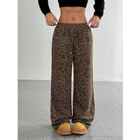 Fashionable Leopard Print Loose Fit Wide Leg Pants Comfortable Polyester Casual Trousers Pockets Streetwear Style