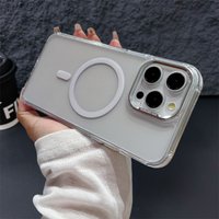 Transparent Acrylic Magnetic For Magsafe For iPhone 16 15 14 Plus 13 12 11 Pro Max Metallic Lens Ring Clear Wireless Charge Capa