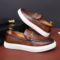 Casual Emed Leather Fashion Buckle Loafers Slip on Board Shoes Outdoor Flats