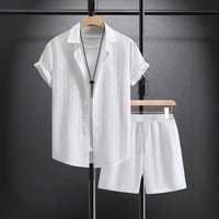Clothing Summer Jacquard White Solid Shirt Suit Short Sleeve Holiday Casual Style Shirt