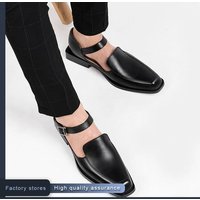 Factory Stores Neue Schwarz Casual Business Männer Schuhe Schnalle Runde Kappe Sandalen Schuhe Für Männer Mit Freies Verschiffen Größe 38-46