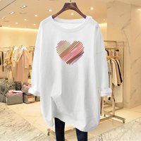 Women's White Heart Shaped Round Neck Long Sleeve T-Shirt Fashionable Slimming Trendy Top Loose Fit For Spring Autumn