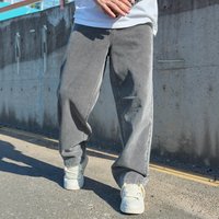 Vintage Washed Jeans – Loose Straight Leg Distressed Denim Wide Hem 