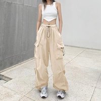 2025 Y2K Trousers Cargo Pants Straight Wide Leg Drawstring Pockets Kpop High Waisted Breathable Solid Sweatpants