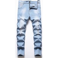 Mother & Kids cross-border e-commerce platforms for middle and large children's elastic light blue straight ripped denim trousers for four seasons.