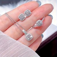 Three piece Set Elegant Luxurious High end Zirconia studded Necklace Earrings Ring Set Popular Online Clavicle Necklac