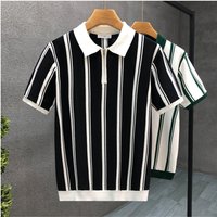 Men's Trendy Half Zip Color Block Striped Knit Polo Shirt Short Sleeve Breathable Polyester Turn down Collar Summer Style Mature Sophisticated Look Machine Washable
