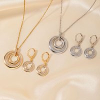 Women’s Jewelry Set Simple High End Personality Retro Round Double Circle Micro Inlaid Necklace Earrings Jewelry Set